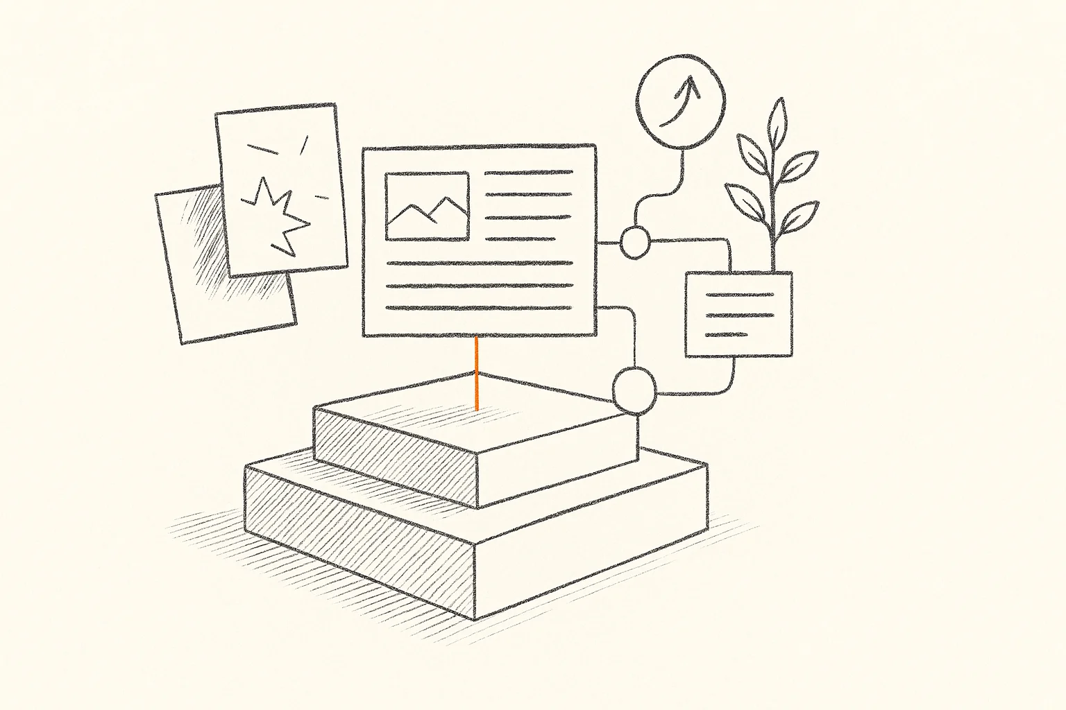 Editoriale Illustration einer stabilen digitalen TYPO3-Basis mit modularen Bausteinen