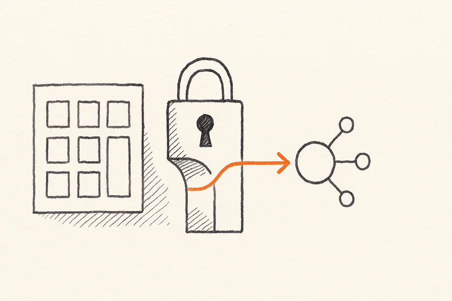 Reduzierte Illustration einer kontrollierten Schnittstelle zwischen CMS und externem Prozess